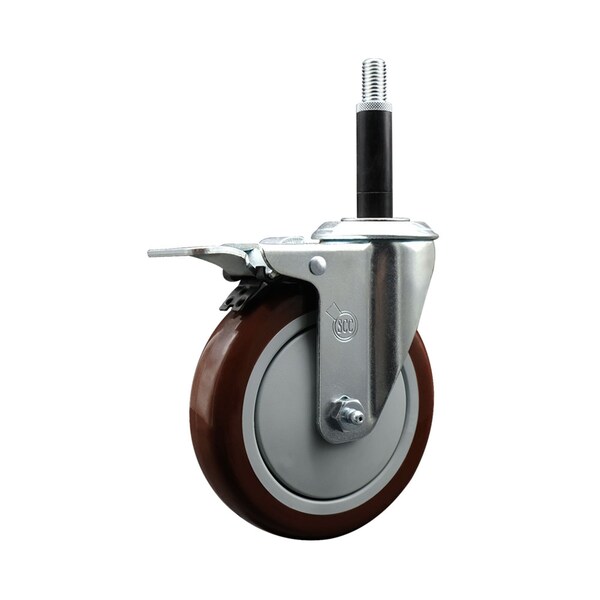 5'' SS Maroon Poly Swivel 3/4'' Expanding Stem Caster Total Lock Brake